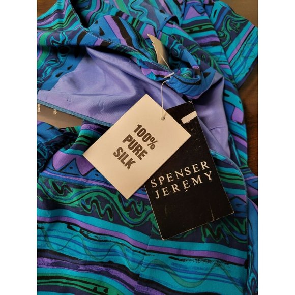 Vtg NWT Womens Spenser Jeremy Silk Blue Purple Tribal Print Stripe Dress sz 8 - Picture 9 of 11